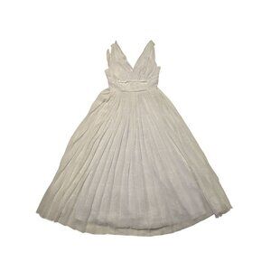 BEBE Women's V-neck Pleated Sleeveless Maxi Lined Dress White w/sparkle Sz: 2